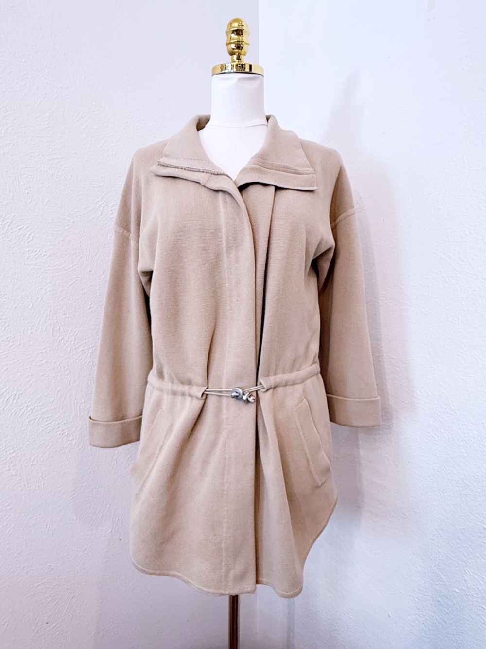 Belford Long Cardigan Tan Drawstring Waist 100% Cotton Women's Size Medium